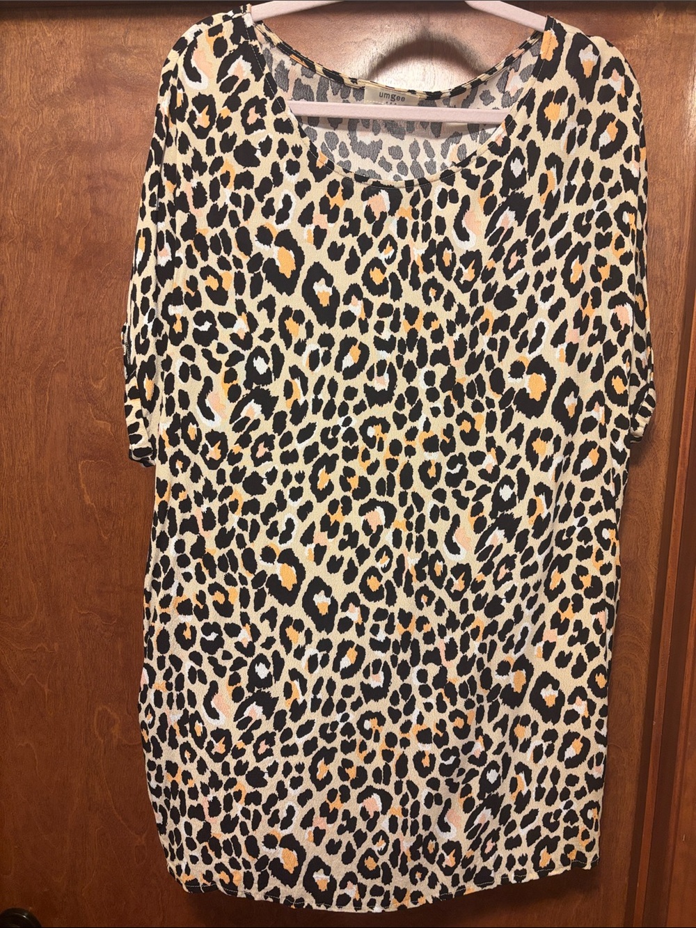 Leopard Print Short Sleeve Women’s Mini Dress  - Black & Tan